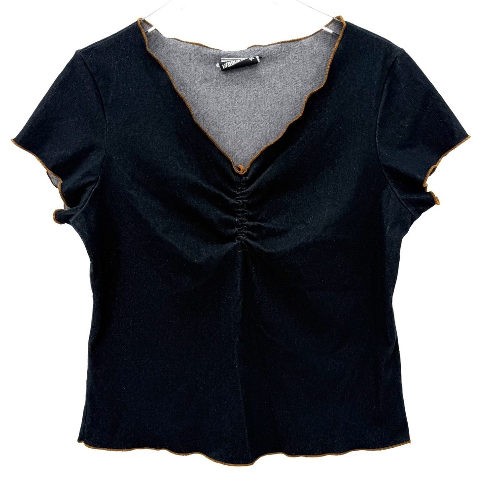 Y2K Fashion‎ Bug Denim Babydoll Top Size L/XL Lettuce Hem Tee Bratz Dolls